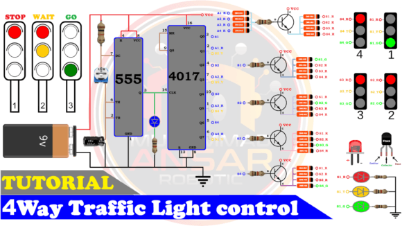 4 Way Traffic Light Control Using 555 Timer And CD4017 – MArobotic