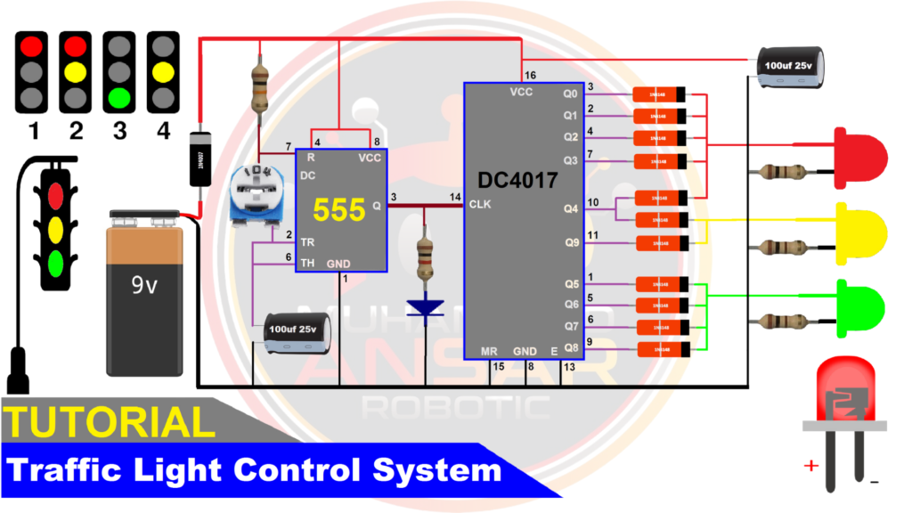Traffic Light Signal Using 555 Timer And CD4017