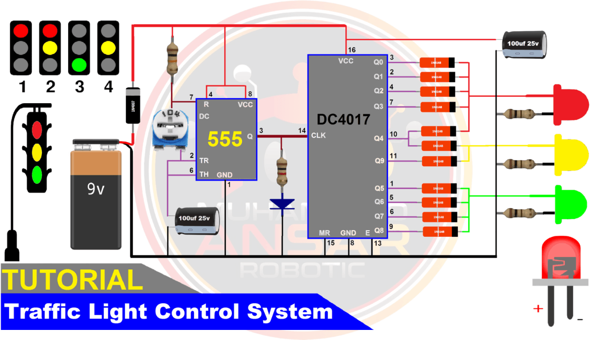 Traffic Light Signal Using 555 Timer And CD4017 – MA Robotic