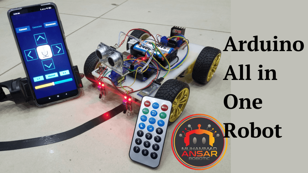 Line Follower Obstacle Avoiding Controlled By IR Remote And Mobile