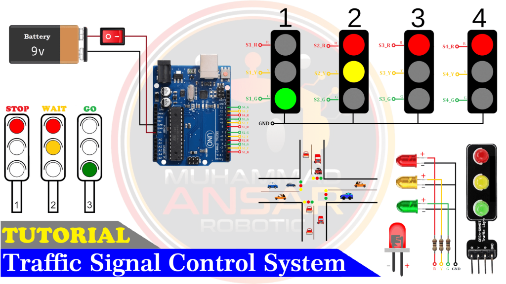 Arduino UNO Based 4 Way Traffic Signal Control