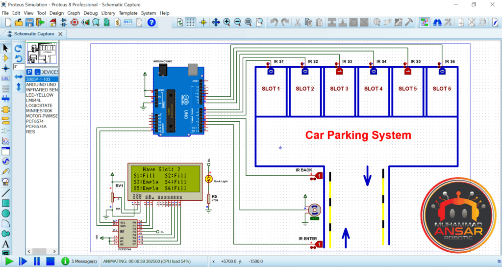 Automatic Car Parking System Using Arduino And I2C LCD Display Proteus Simulation